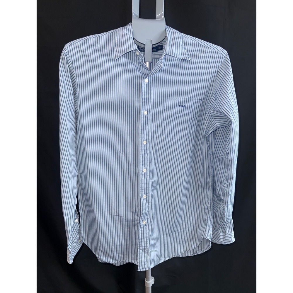 Polo Ralph Lauren Mens Blue White Striped Button Down Shirt Small PRL Logo
